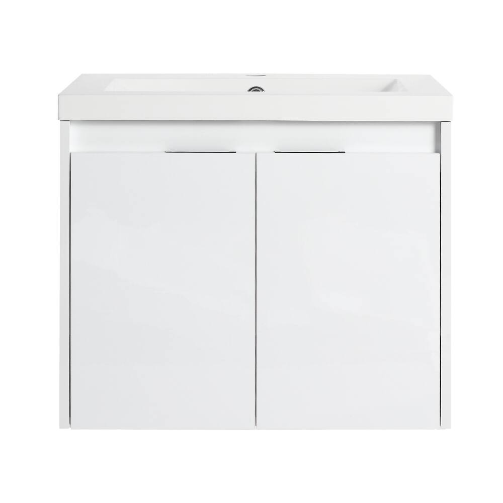 Alt View 6. Loheer - Loheer 36 inch bathroom vanity with sink, floating bathroom vanity with side cabinet, glossy white plywood - Glossy White.