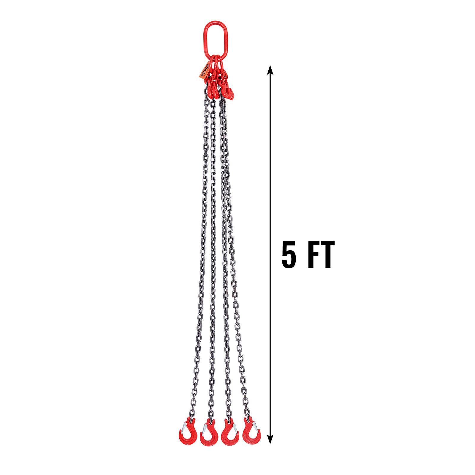 Alt View 4. VEVOR - Chain Sling,5/16 inch x 5 ft Lifting Chains with Hooks,G80 Engine Chain Hoist Lifts,11000 lbs/5 Ton Lifting Sling Chains - Red;Silver.