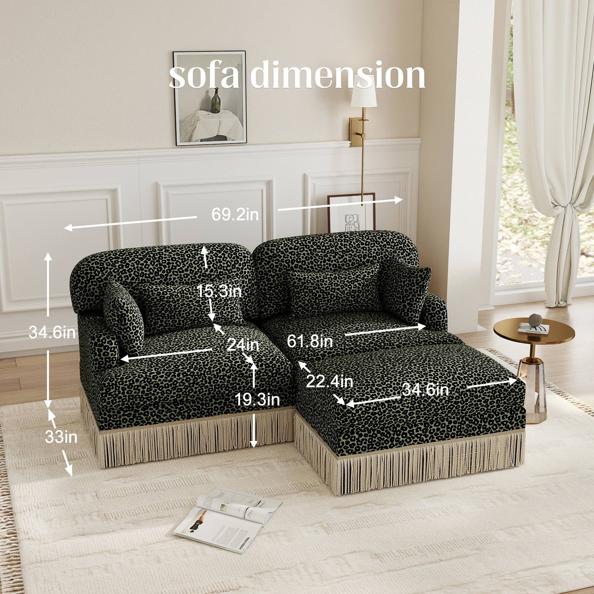 sofa dimension 69.2in LG 15.3in 34.6in 24in 61.8in 22.4in 19.3in 34.6in 33in