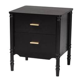 Baxton Studio - Marisela Wood Nightstand with Gold Handles - 2-Drawer Bedside Table with Bamboo-Inspired Legs - Black