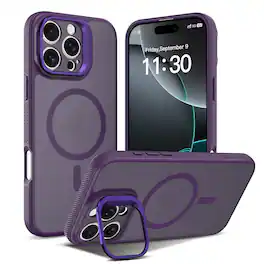 UUCOVER - Magnetic Case for iPhone 16 Pro,Shockproof TPU+PC Matte Case Compatible with MagSafe Hidden Camera Kickstand Cover - Purple