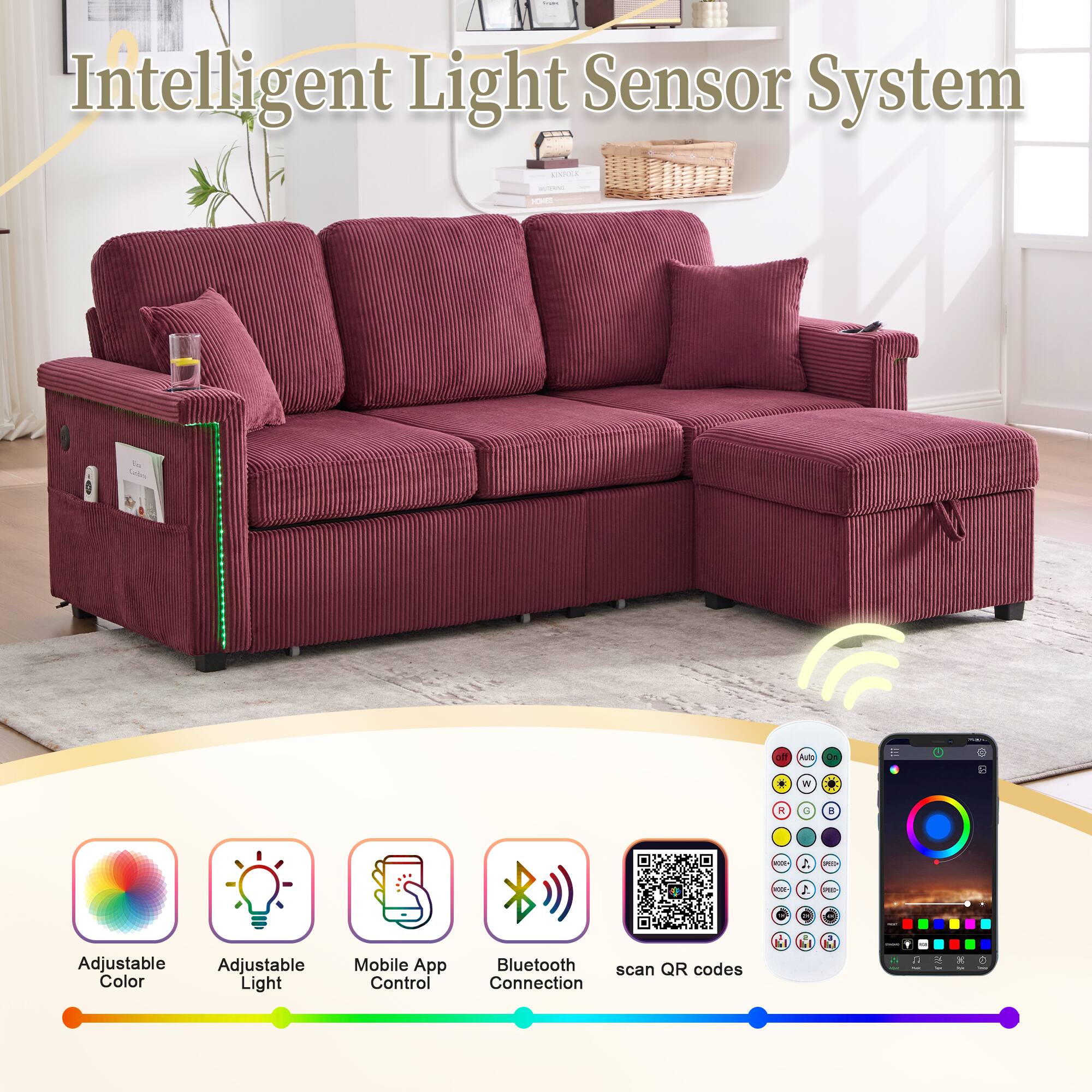Intelligent Light Sensor System

- Adjustable Color
- Adjustable Light
- Mobile App Control
- Bluetooth Connection
- Scan QR codes
