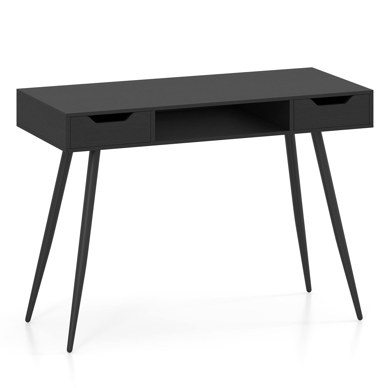 Alt View 8. Costway - Costway Computer Desk with Drawers, Open Storage Compartment for Small Spaces, Office - Black.