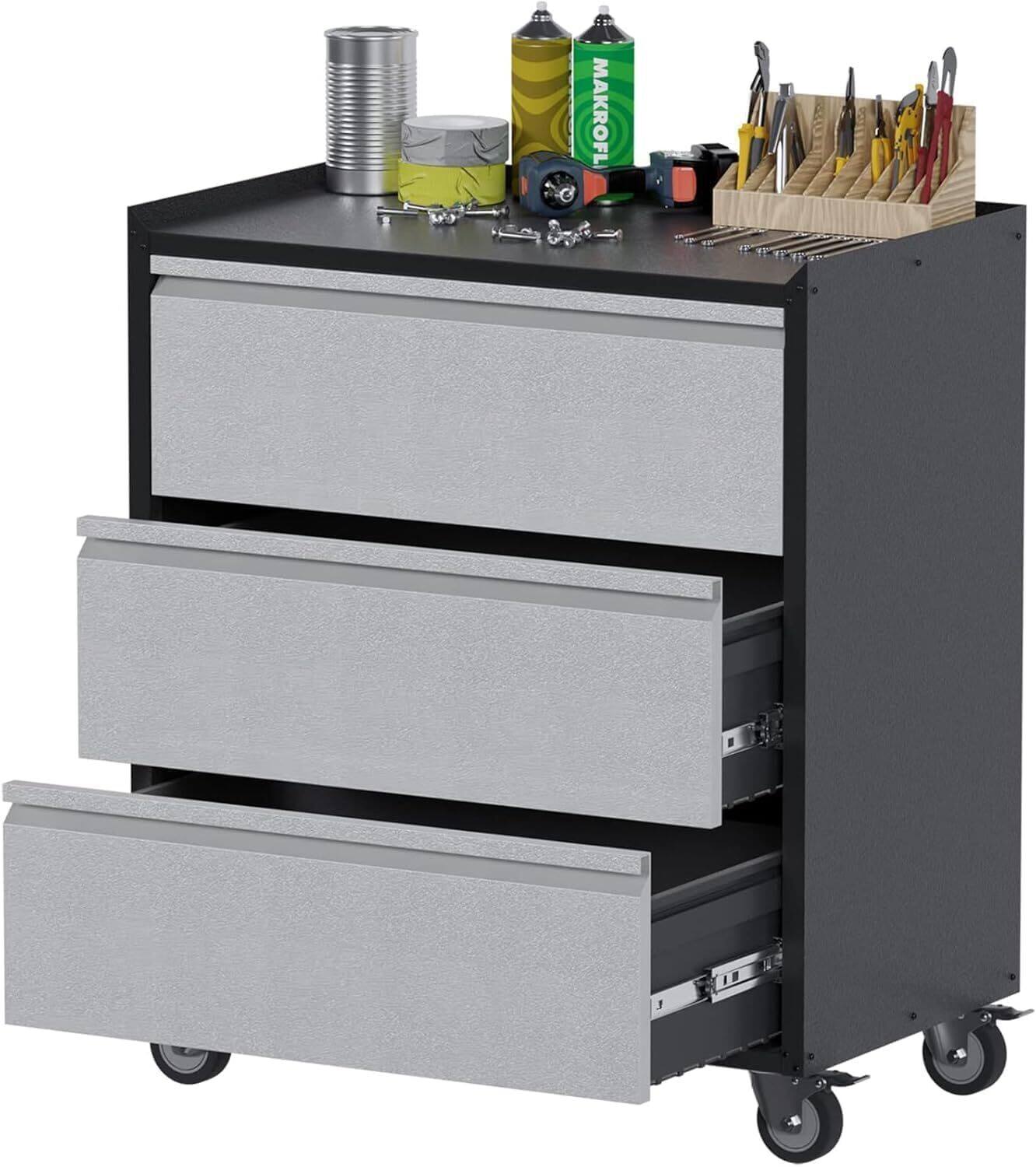 Front. Acekool - Metal Mobile Tool Storage Cabinet, with 3 Drawers.