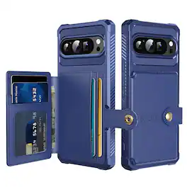 Dteck - For Google Pixel 11 Pro XL Wallet Case, Flip Card Slots Magnetic Clasp Rugged Shockproof Anti-Scratch Cover - Darkblue