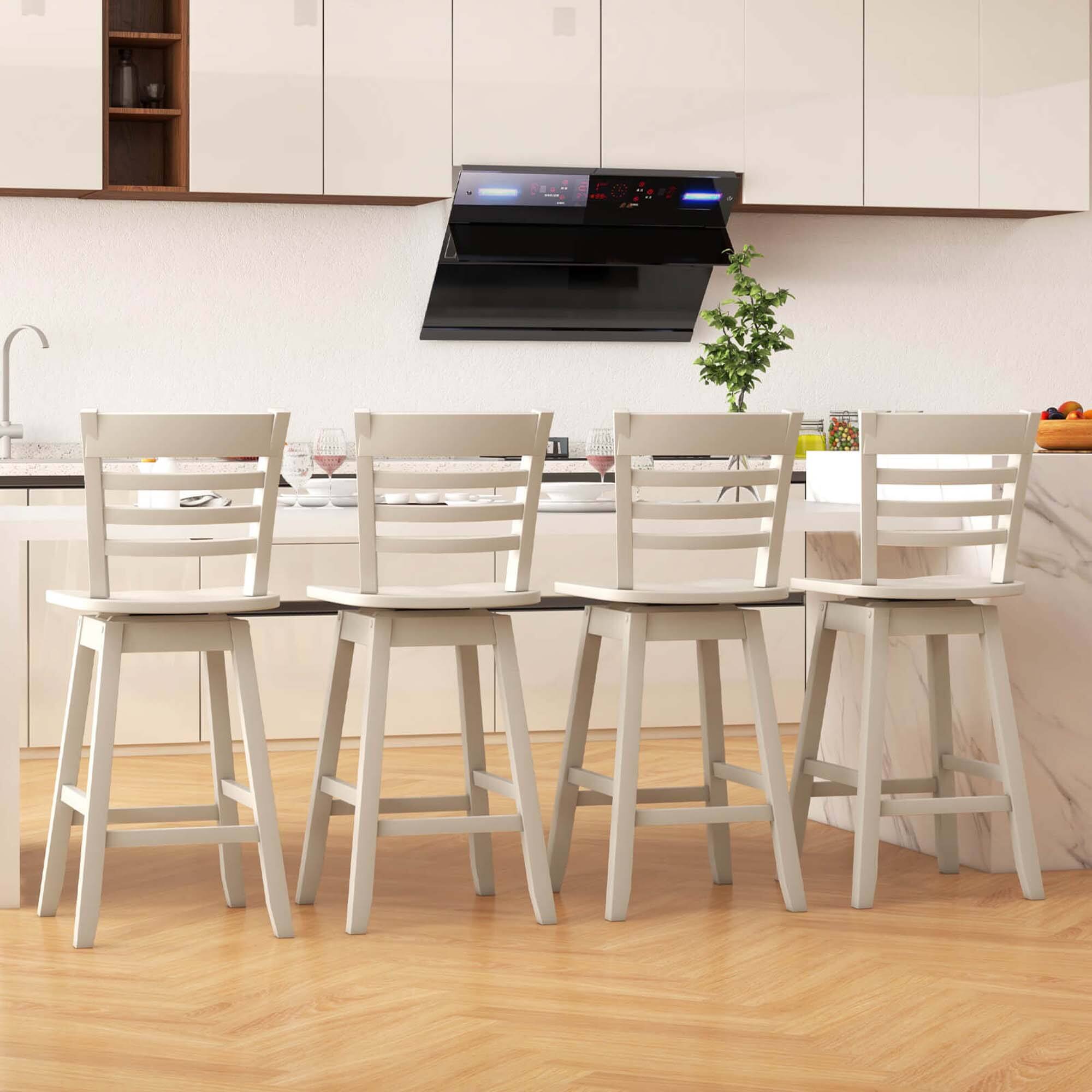 Alt View 1. Costway - 4 PCS 24.5" Counter Height Bar Chairs Swivel Bar Stools with Hollow Backrest - White.
