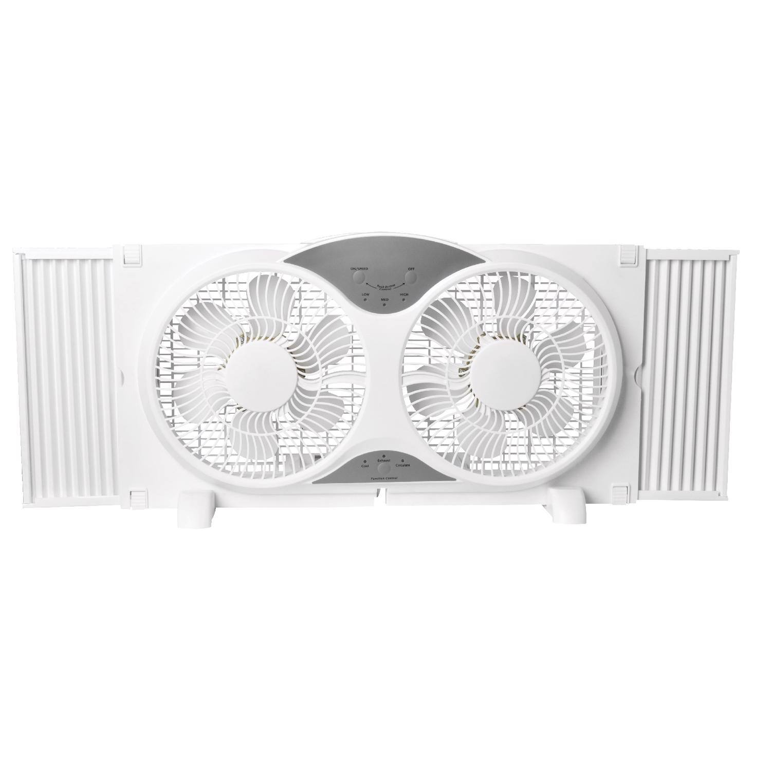 Front. Perfect Aire - Perfect Aire 9 in. H 3 speed Electronically Reversible Twin Window Fan Remote Control.