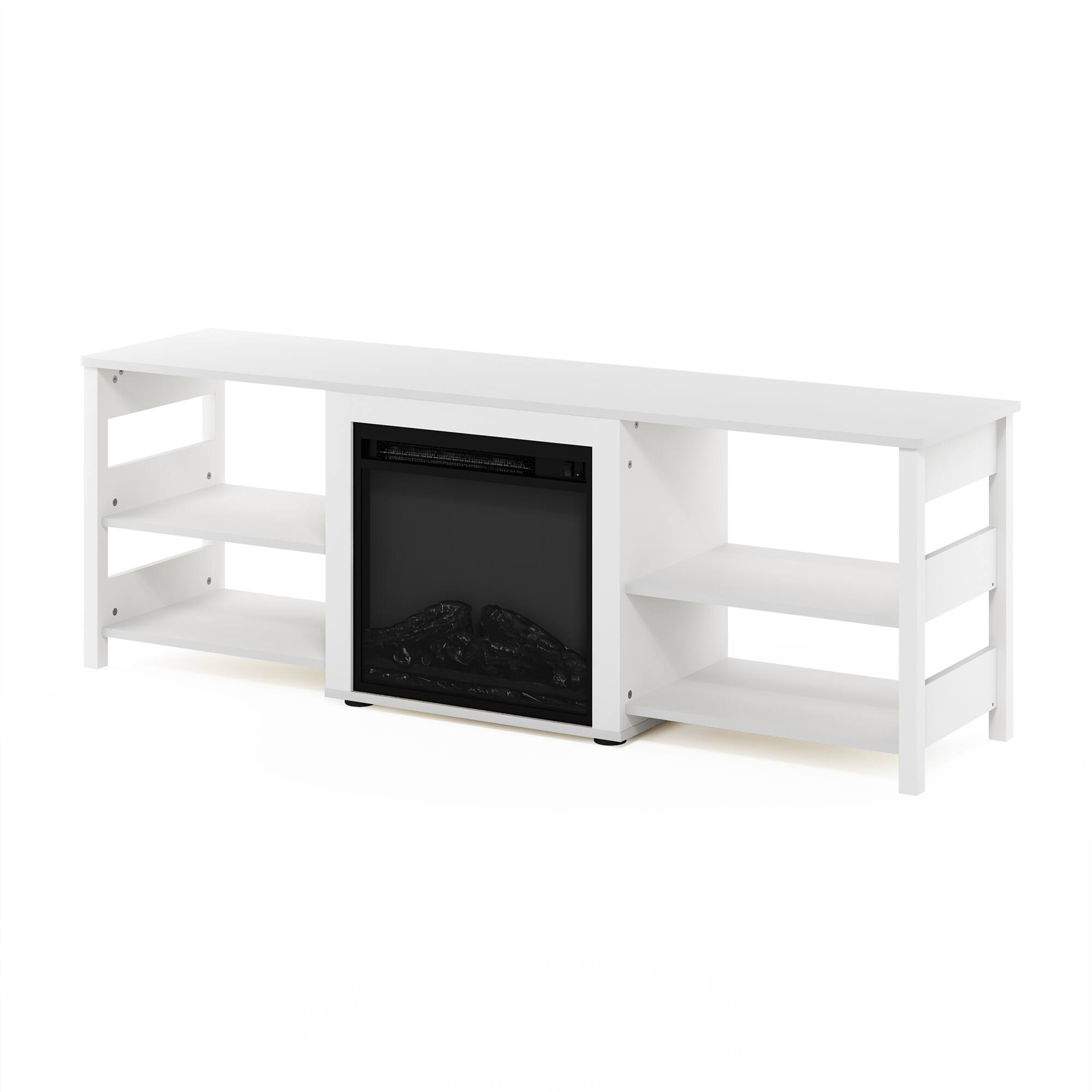 Alt View 3. Furinno - Classic 70 Inch TV Stand with Fireplace - White Emboss.