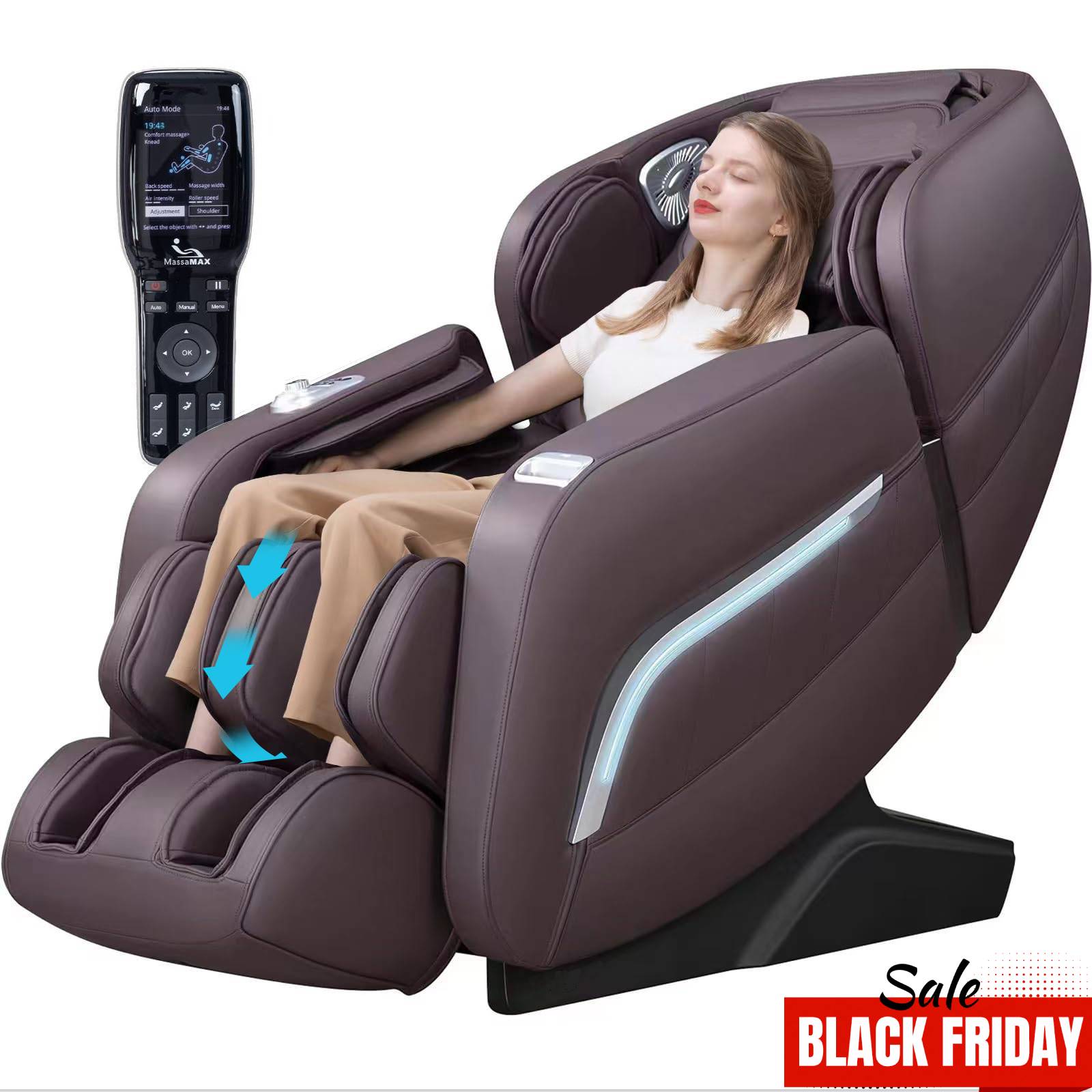 MassaMax - A306 Massage Chair, Full Body stretch,Calf Kneading ,AI Voice Control,Footrest extension recliner - Brown
