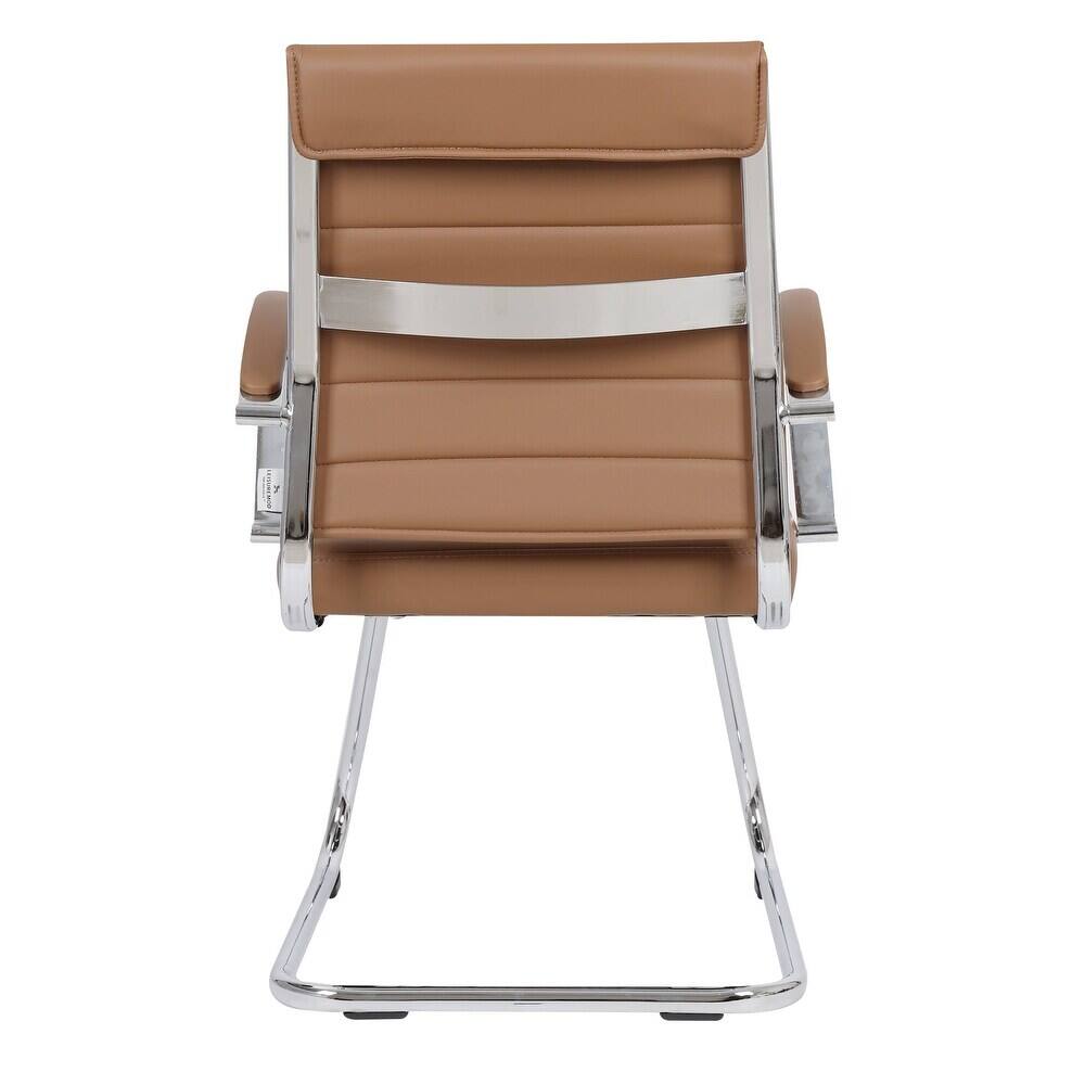 Alt View 6. LeisureMod - Set of 4 Benmar Modern Leather Upholstered Office Desk Chair with Padded Armrests and Chrome Frame for Home or Office - Light Brown.