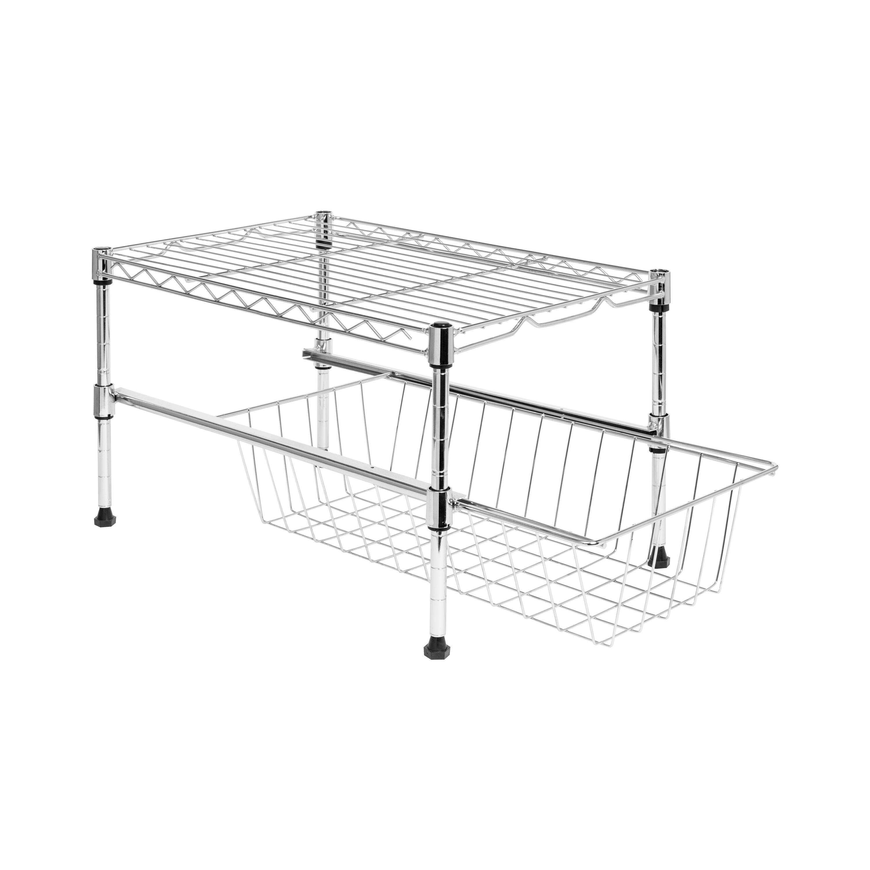 Front Zoom. Honey-Can-Do - Cabinet Organizer with Adjustable Shelf and Pull-Out Basket - Chrome.