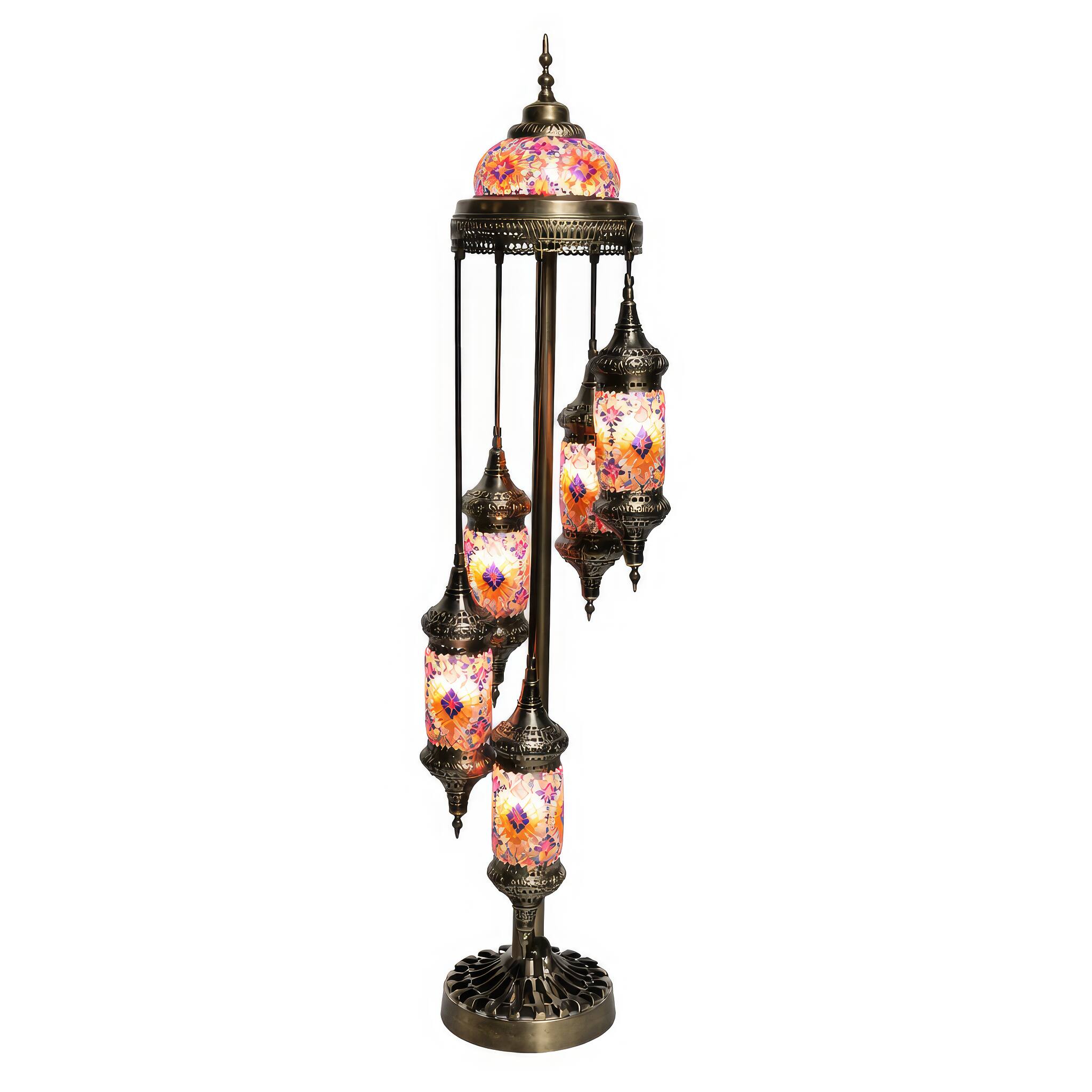 Angle. FC Design - 63"H Bronze Base Spiral Turkish Lamp w/ 5 Hanging Lantern Bulbs.