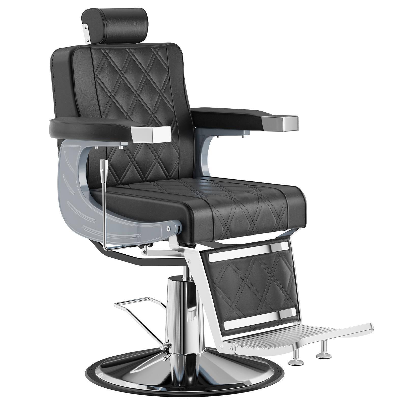 Left. Winado - Heavy Duty Hydraulic Barber Chair Vintage Reclining Chair with Elegant Diamond Stitching, Footrest for Salon Beauty Spa - Black.