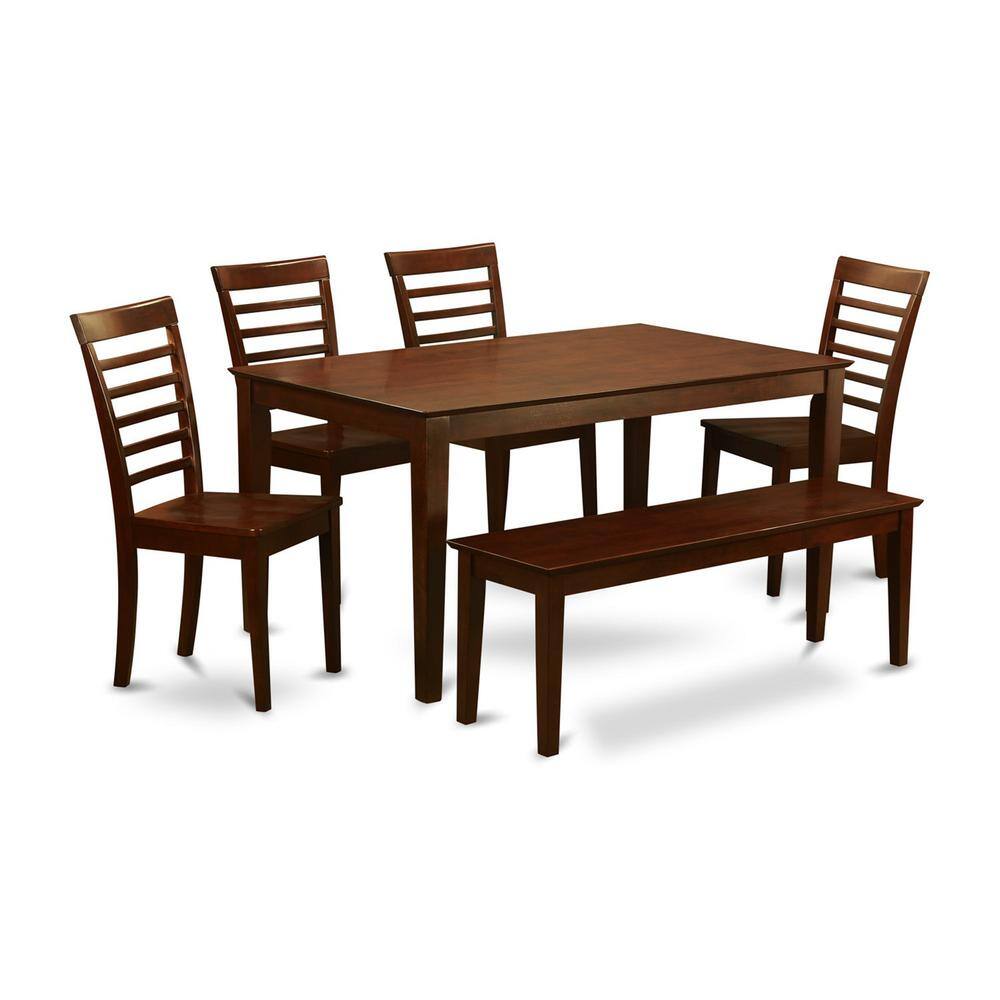 Angle. East West Furniture - 6 Pc Dining Table with bench-Kitchen Table and 4 Chairs for Dining room and the Bench - Mahogany.