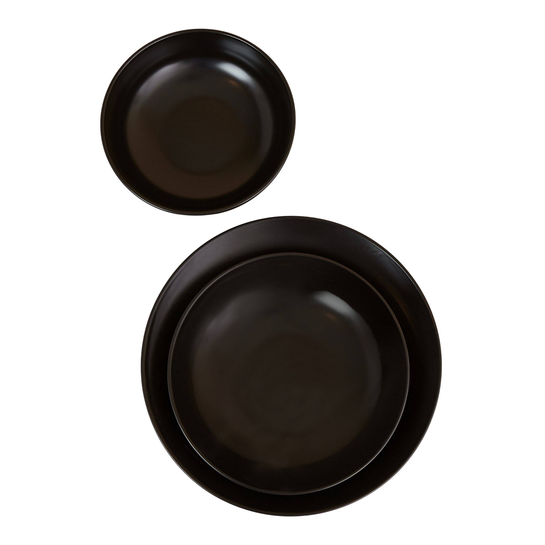 Angle. Euro Ceramica Home - Euro Essential 12 Piece Dinnerware Set - Semi-Matte Black - Black.