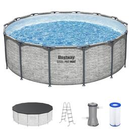 Bestway - Steel Pro MAX 14'x48" Round Above Ground Swimming Pool with Pump & Cover - Gray