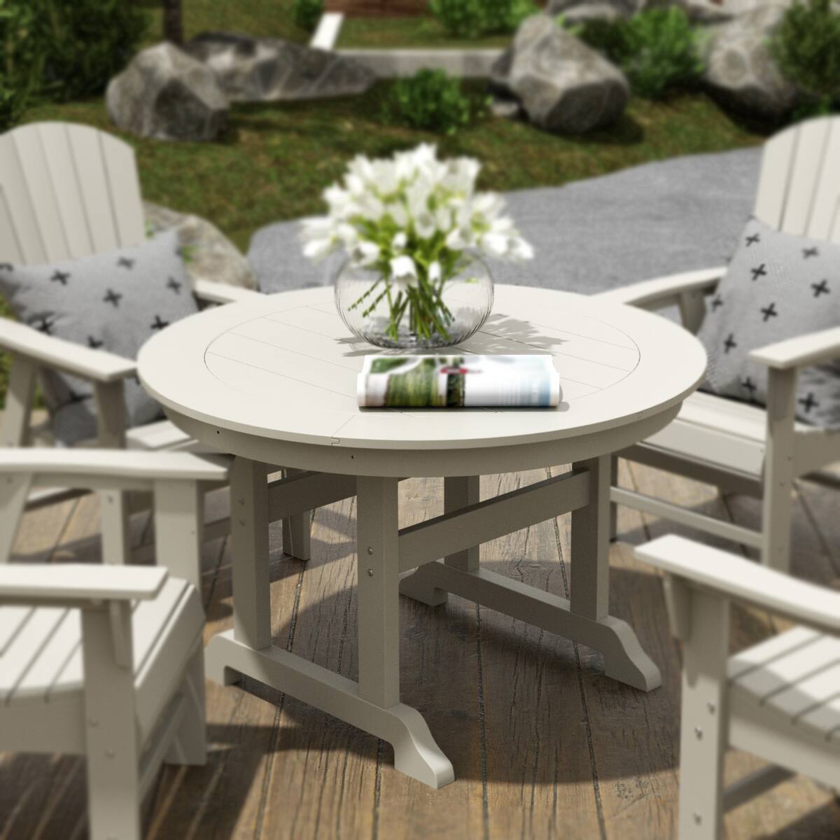 Angle. WestinTrends - WestinTrends Malibu 47" Outdoor Patio Round Dining Table - Sand.