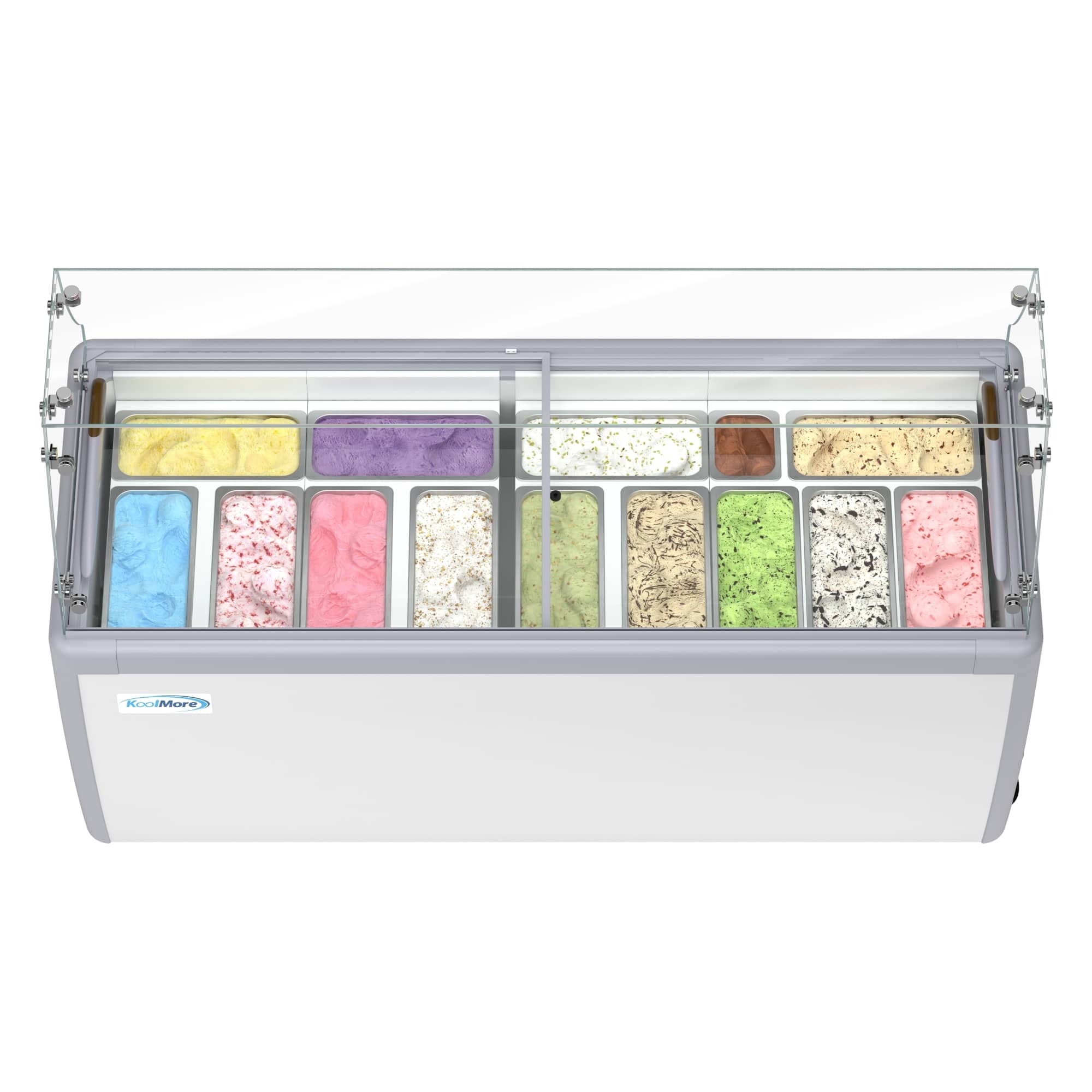 Koolmore - 70 in. Gelato Dipping Cabinet Display Freezer with Sliding Glass Door and Sneeze Guard, 13 Pans, 20 Cu. Ft - White