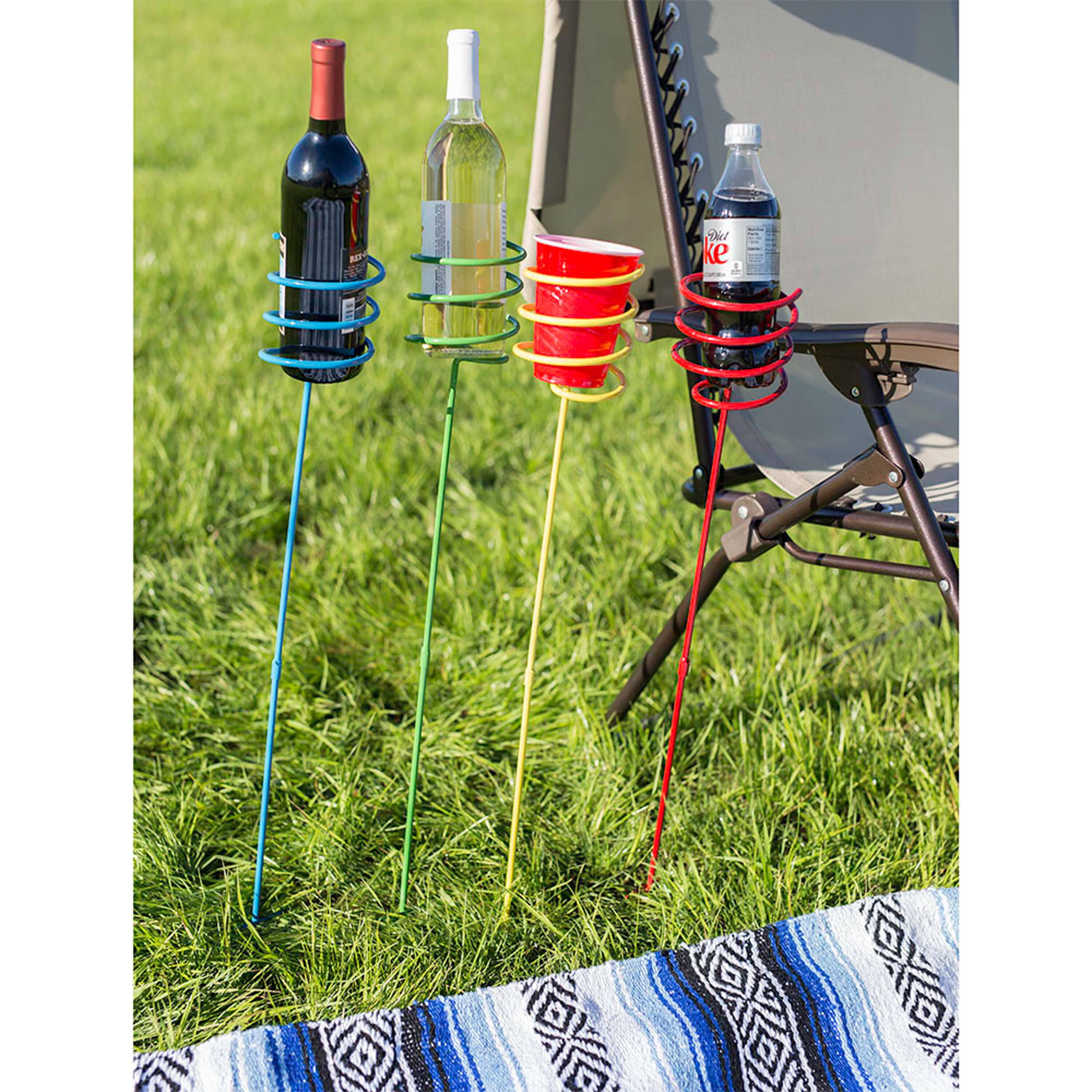 Alt View 3. Sunnydaze - 32 in Steel Outdoor Drink Holder Stakes - Set of 4 - Rainbow.
