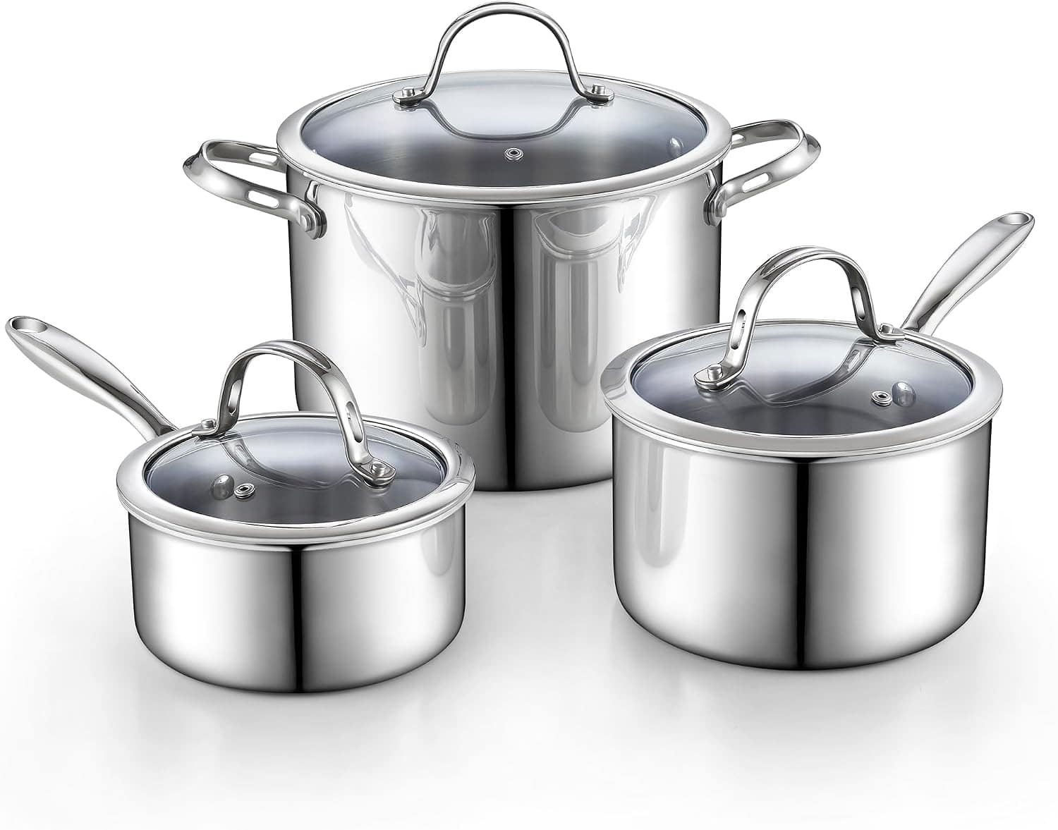 Cooks Standard - Multi-ply Clad Cookware Set, saucepans and Stockpot w/Lids,Induction Dishwasher and Oven Safe, 6-Piece - Stainless Steel