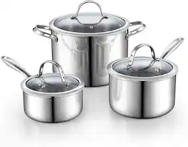 Cooks Standard - Multi-ply Clad Cookware Set, saucepans and Stockpot w/Lids,Induction Dishwasher and Oven Safe, 6-Piece - Stainless Steel
