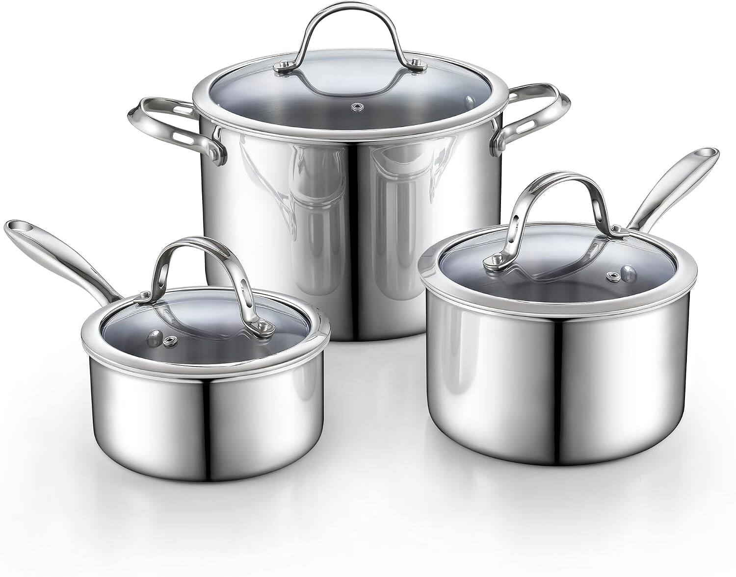 Front. Cooks Standard - Multi-ply Clad Stainless Steel Cookware Set, saucepans and Stockpot w/Lids,Induction Dishwasher and Oven Safe, 6-Piece - stainless steel.