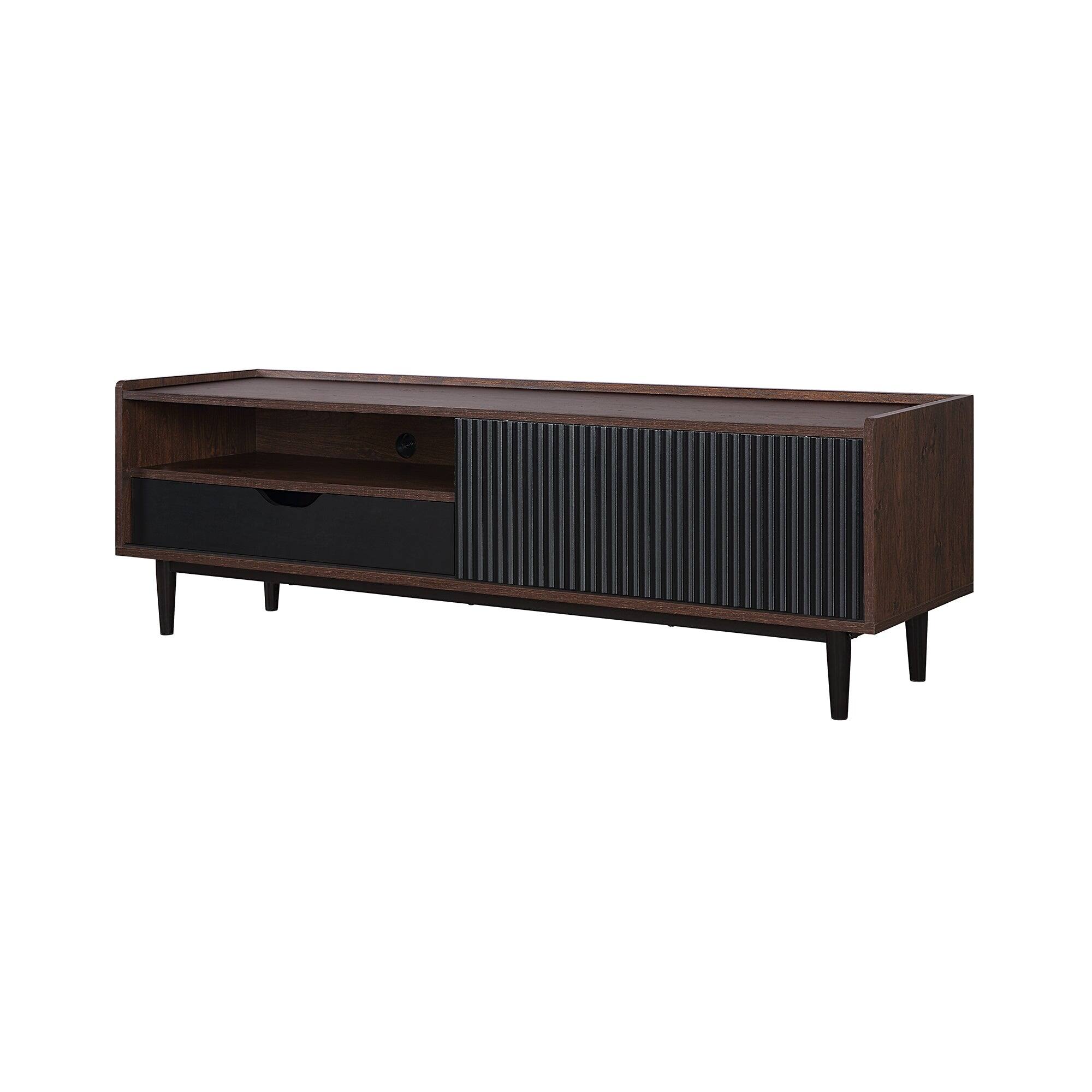 Left. Manhattan Comfort - Duane Mid-Century Modern 59" Fluted TV Stand in Black - Black.