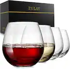 Front. Zulay Kitchen - Zulay Kitchen Premium Class Stemless Wine Glasses Set of 4 - 14.5 Ounce Stemless Wine Glass Set For Red & White Wine - Transparent.