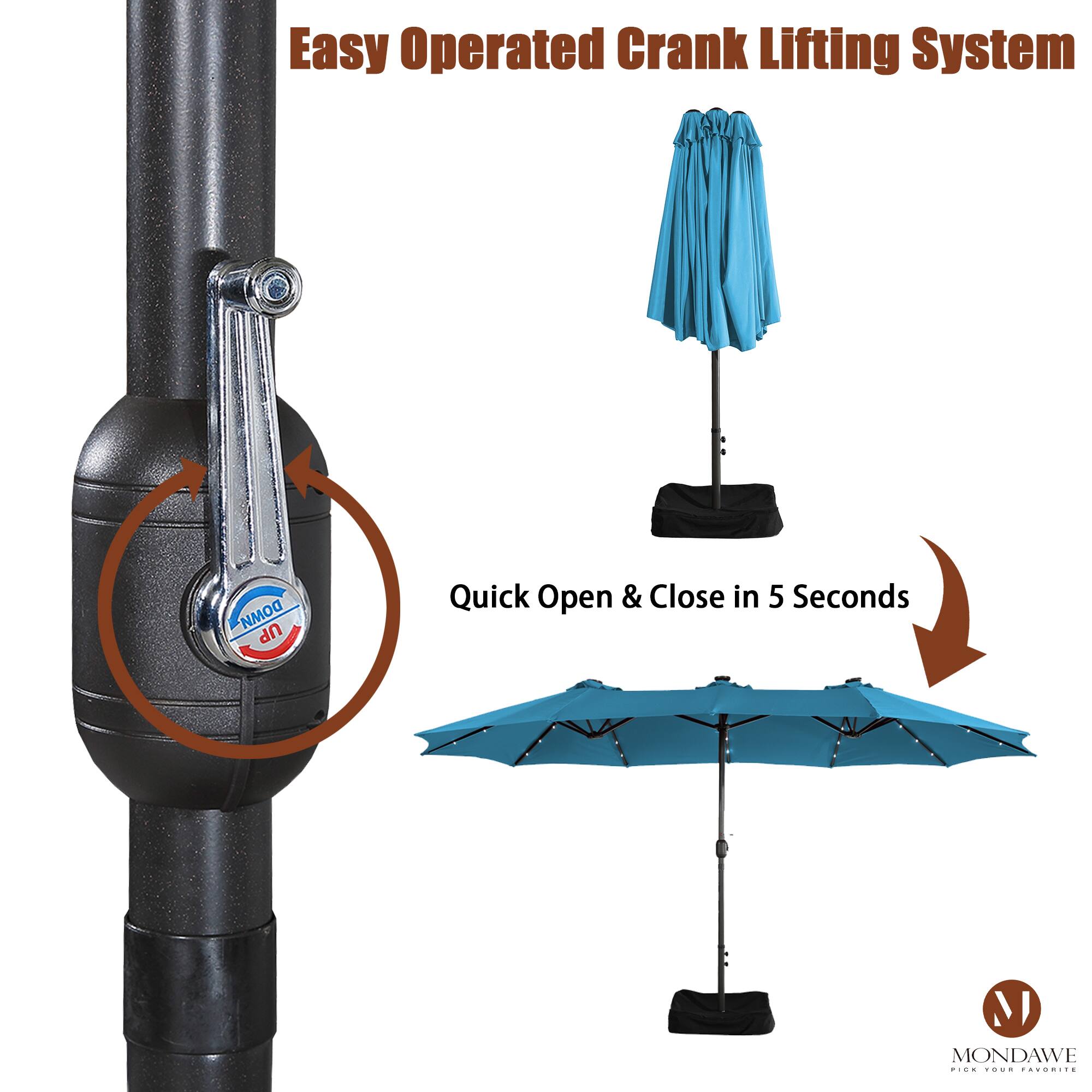 Easy Operated Crank Lifting System  
Quick Open & Close in 5 Seconds  

MONDAWE