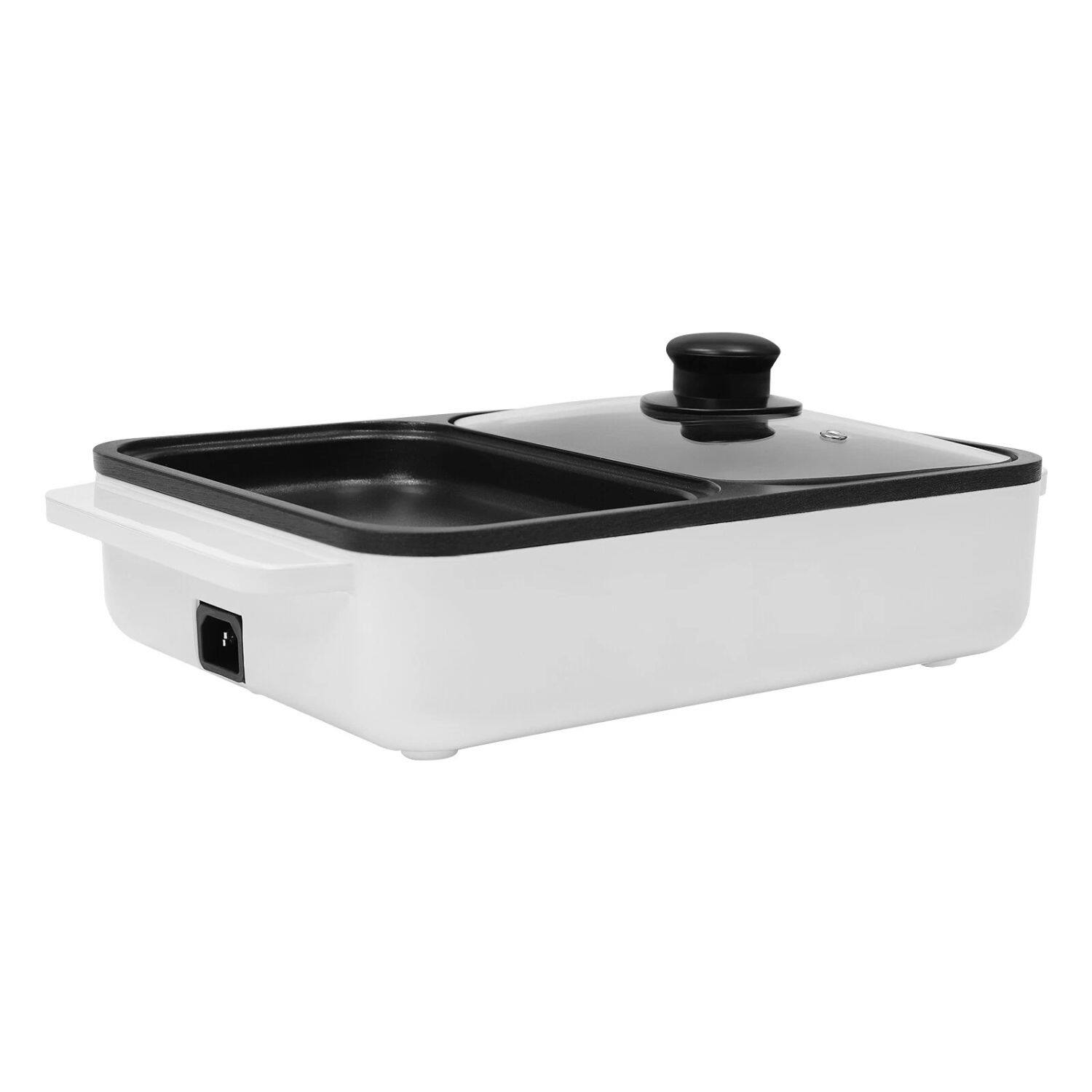 Back. Home Collection - 2-in-1 Electric Hot Pot with Non-Stick BBQ Grill – 1200W Dual Cooking Shabu Hot Pot and Barbecue Pan - White.