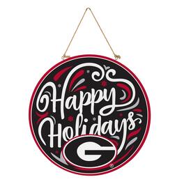Evergreen Enterprises - Georgia Bulldogs 18" Happy Holidays Wooden Round Door Sign - Multicolor