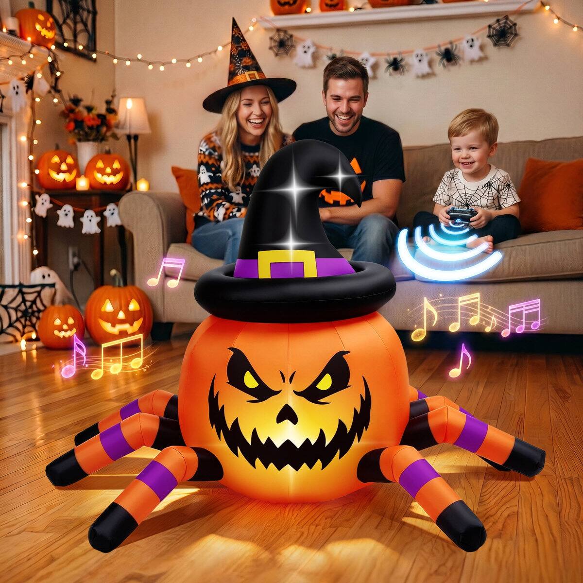 Wisairt 2.6ft Remote Control Halloween Inflatable Car with Music and ...
