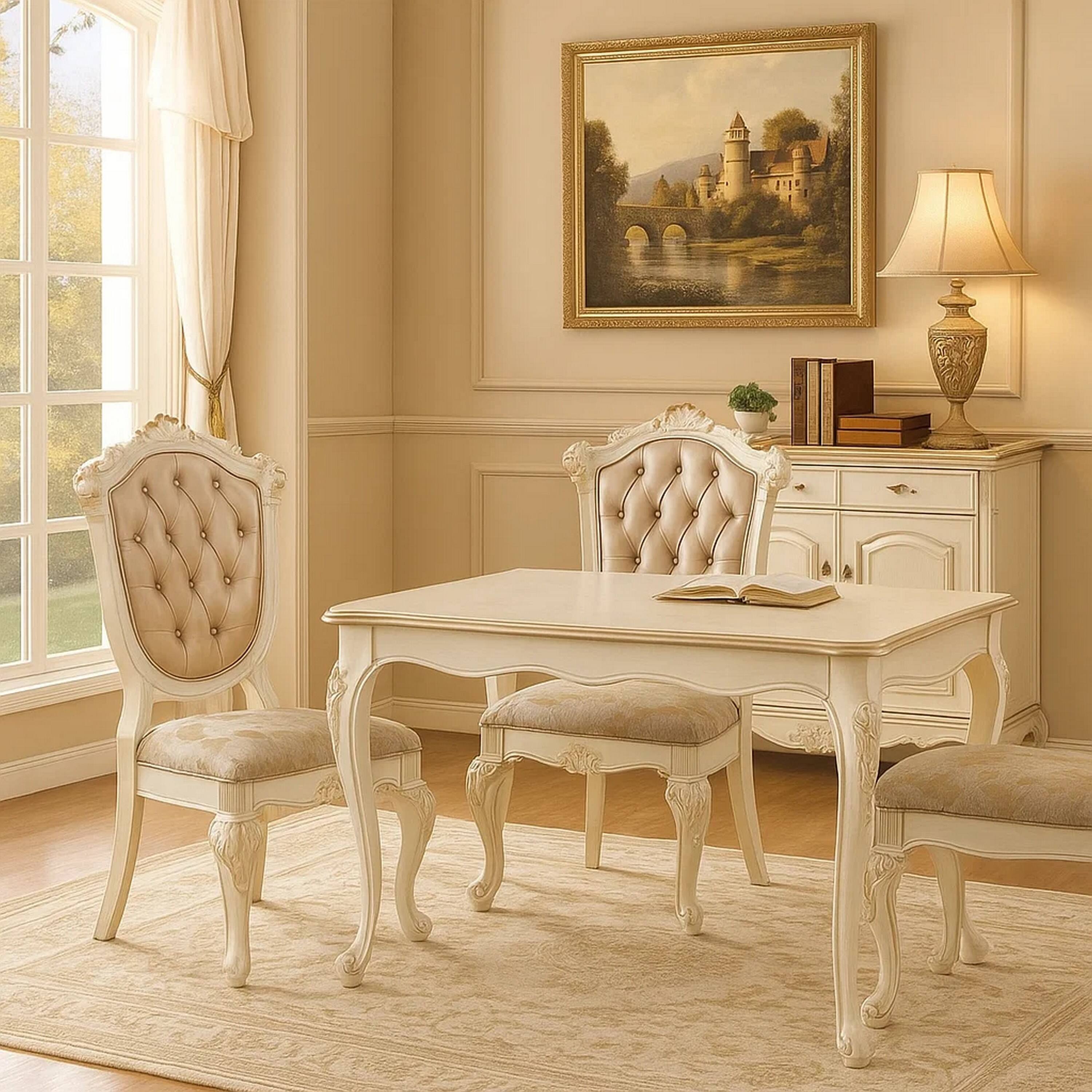 Alt View 6. Manhattan Lane - Cheny Dining Side Chair Set of 2, Faux Leather, Baroque Pearl Beige - Pearl White, Rose Gold.