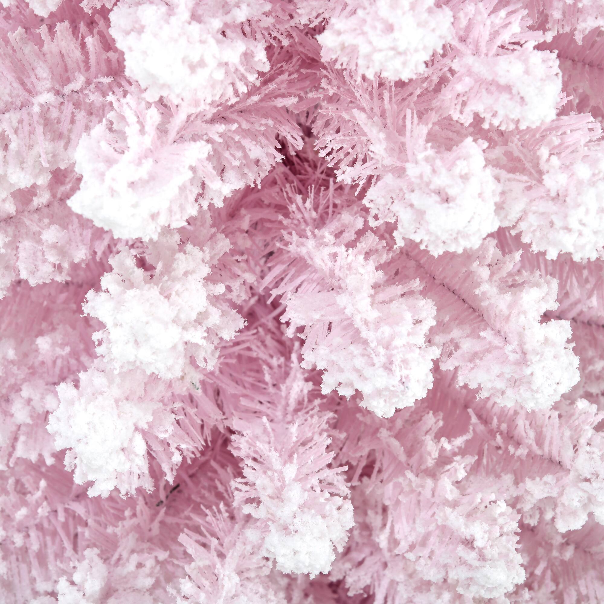 Alt View 7. Homcom - Snow Flocked Slim Pencil Artificial Christmas Tree, Realistic Branches Plastic Base - Pink.