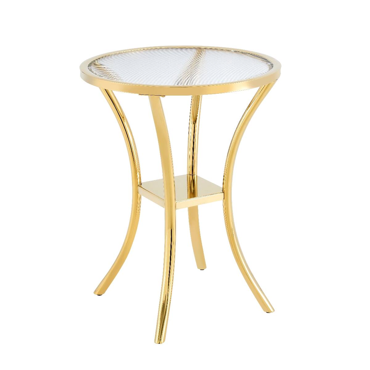 Alt View 3. Loheer - Loheer Round Bar Table with Ribbed Tempered Glass Top and Golden Stainless Steel Base - Golden.