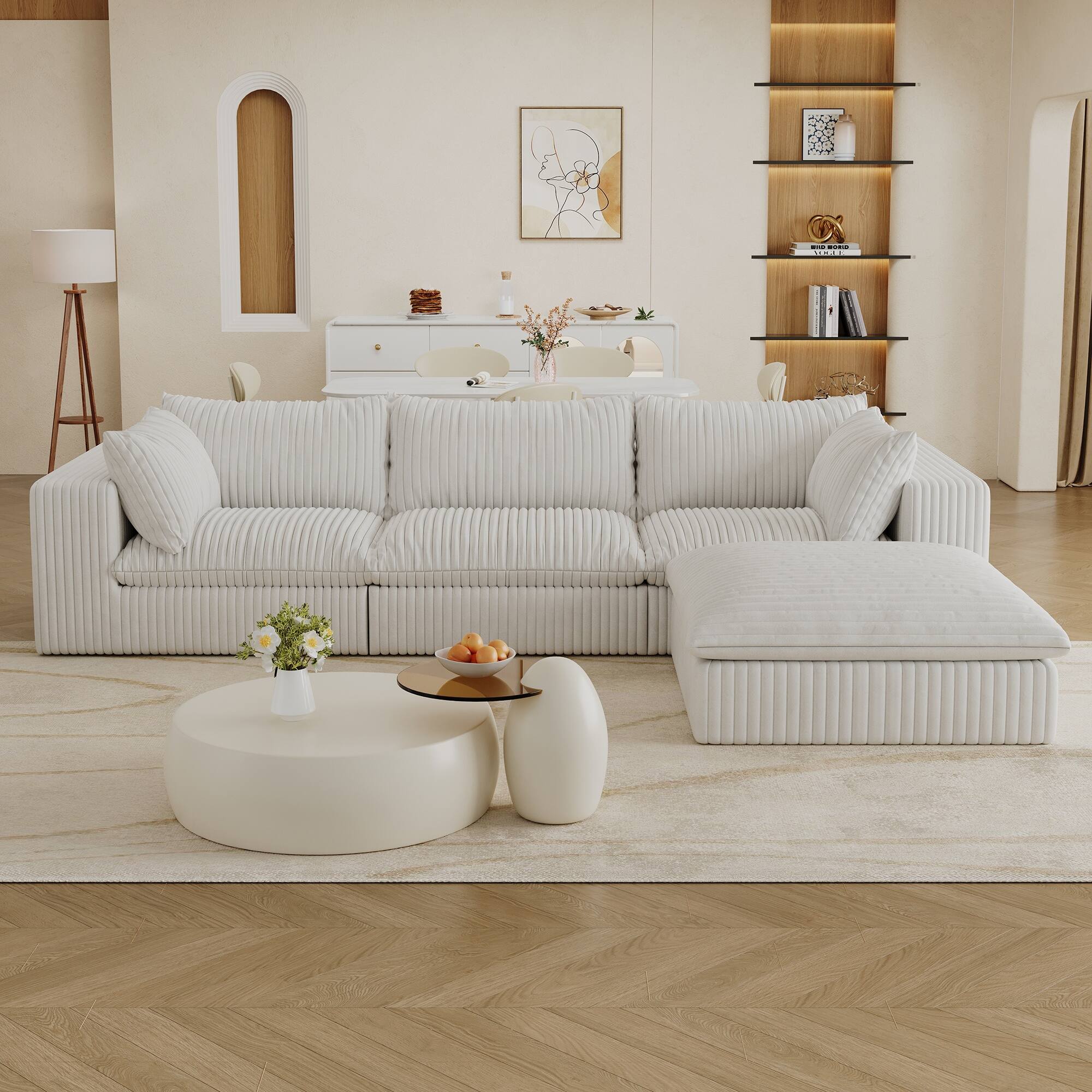 Alt View 1. Boyel Living - White Modular 4 Seat Fabric Sectional Sofa 118.2-in L x 78.8-in W x 24.0-in H - White.