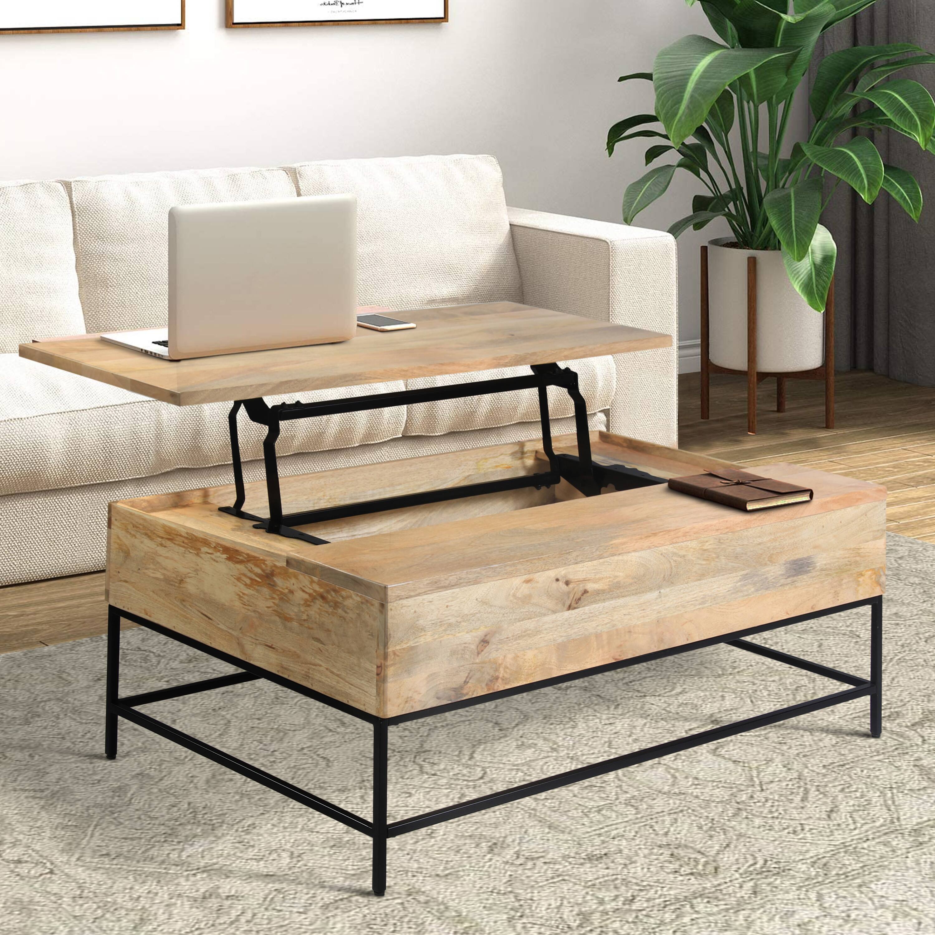 Alt View 8. Manhattan Lane - Audrey 45 Inch Handcrafted Mango Wood Coffee Table, Lift Top, Grain Details - Brown, Black.