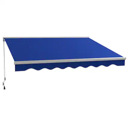 Front. Outsunny - 13' x 10' Electric Awning with LED Lights, Retractable Awning, UV40+ Sun Shade Shelter with Remote Controller - Blue.