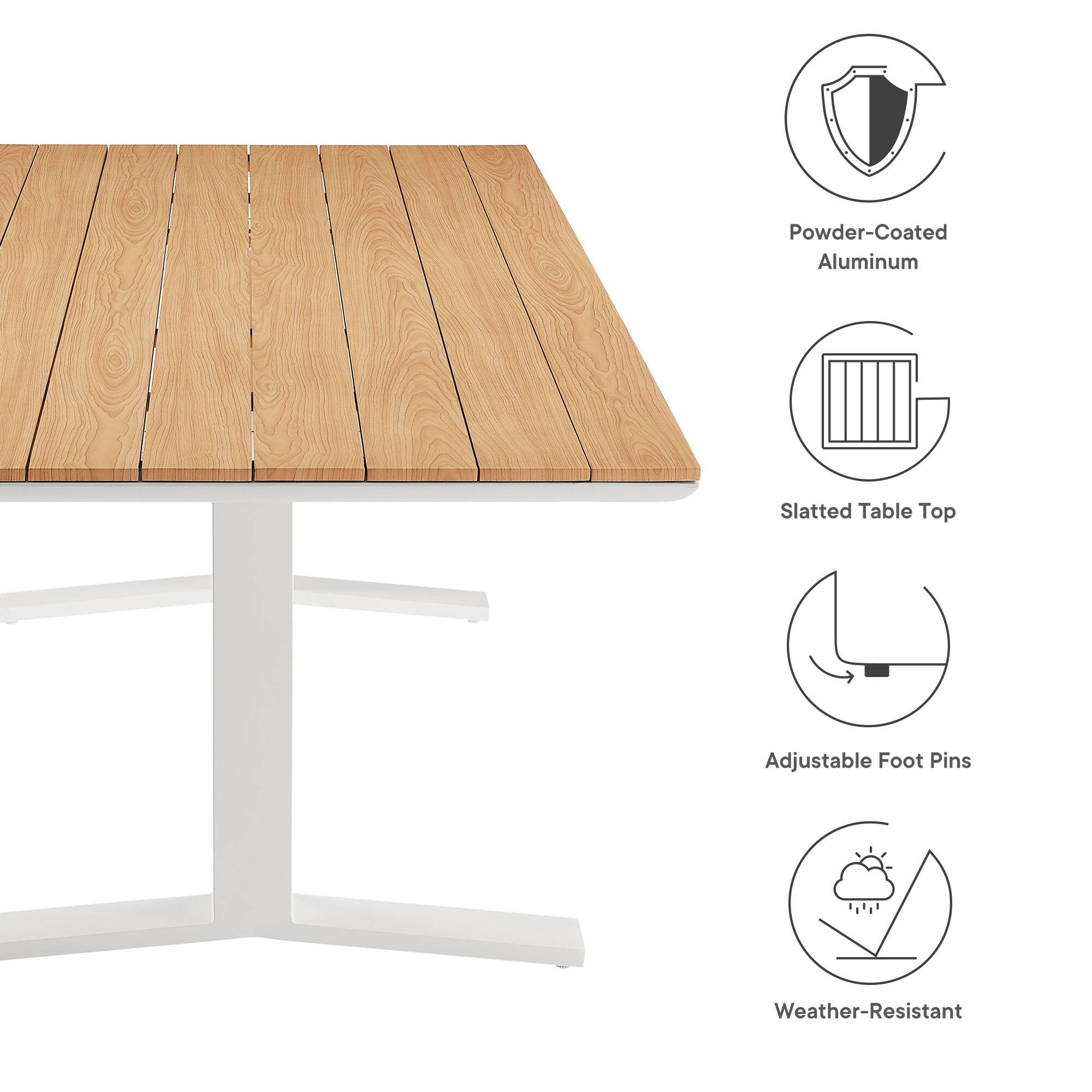 Powder-Coated Aluminum Slatted Table Top Adjustable Foot Pins Weather-Resistant
