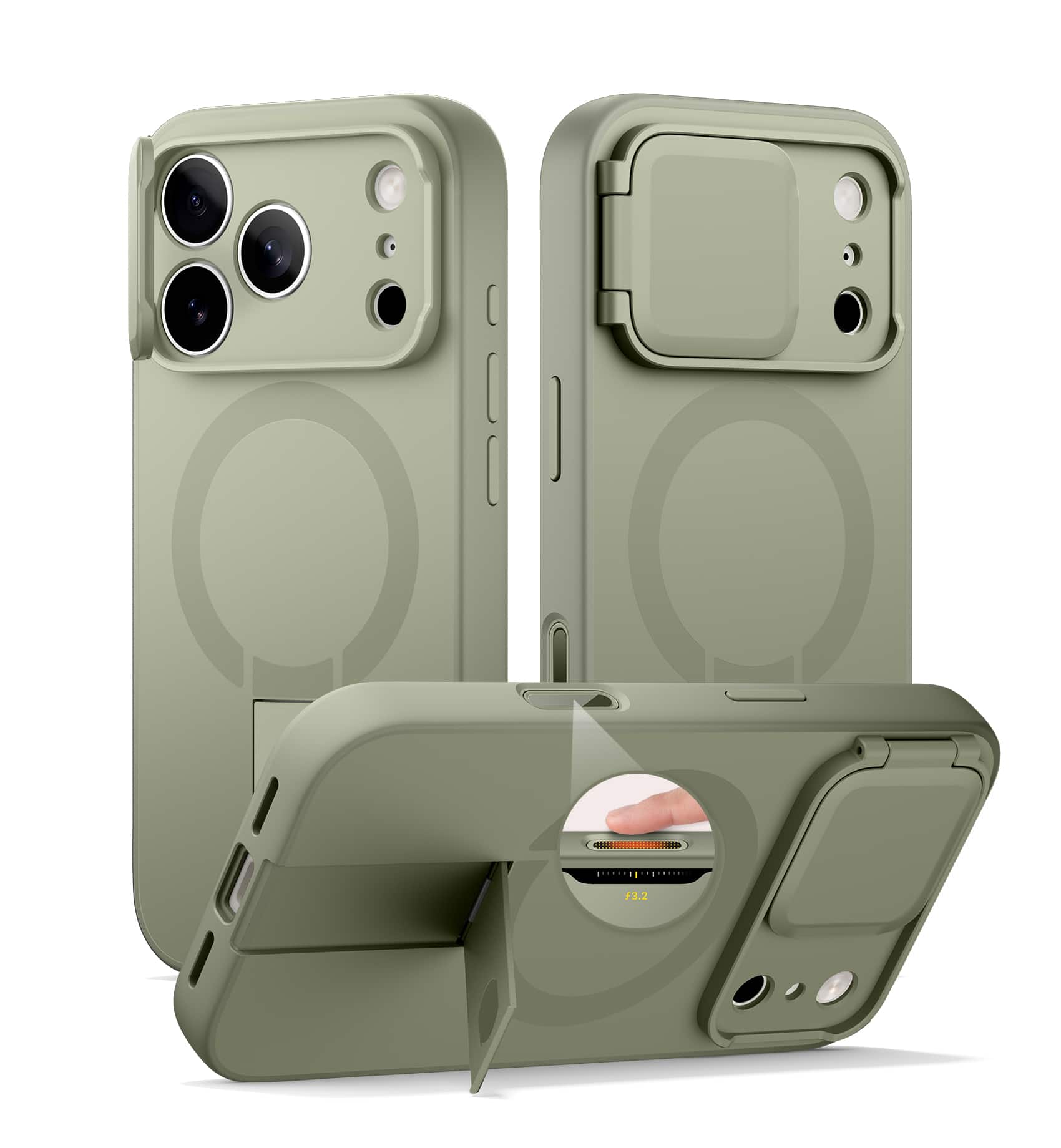SURITCH - Phone Case for iPhone 17 Pro with Magnetic Camera Slide Cover&Kickstand, Compatible with MagSafe,Shockproof Bumper Cove - Khaki Green price history on PriceWatchPro