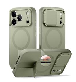 SURITCH - Phone Case for iPhone 17 Pro Max with Magnetic Camera Slide Cover & Kickstand, Compatible with MagSafe,Shockproof Bumper - Khaki Green