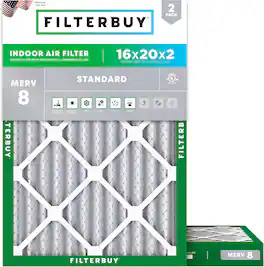 Filterbuy - 16x20x2 MERV 8 Dust & Allergy Defense, Electrostatic Pleated HVAC AC Furnace Air Filters Replacement (2-Pack) - Silver
