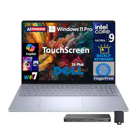 Dell - Upgraded - Plus 16" Touch Laptop,Intel Ultra 9 288V,32GB RAM,1TB SSD+1TB Dock,Copilot+ PC,Backlit,Fingerprint,Win 11 Pro - Blue