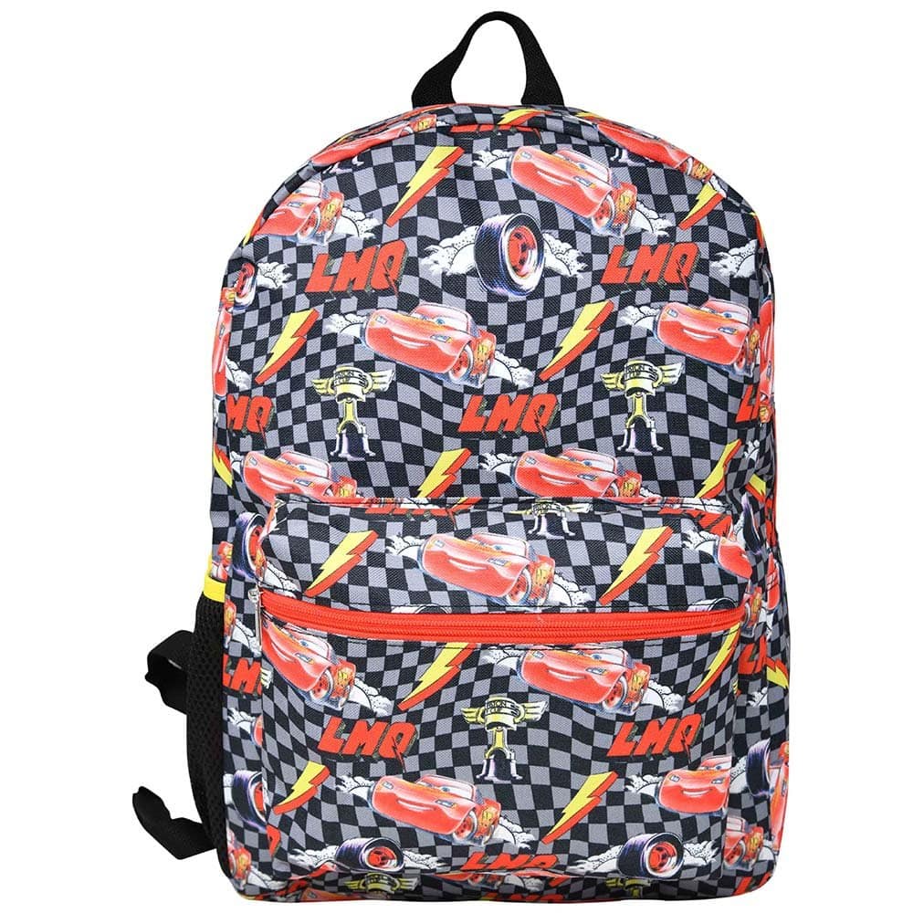 Disney - Cars Lightning Mc Queen Checkered 16" Nylon School Backpack for Kids, with a front Pocket - Assorted Pre-Pack