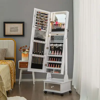 LVSOMT LED Mirror Jewelry Cabinet, Wall/Door Mounted Jewelry Organiz