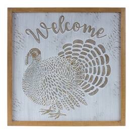BreeBe - Metal Welcome Turkey Sign 20"SQ - Brown, White