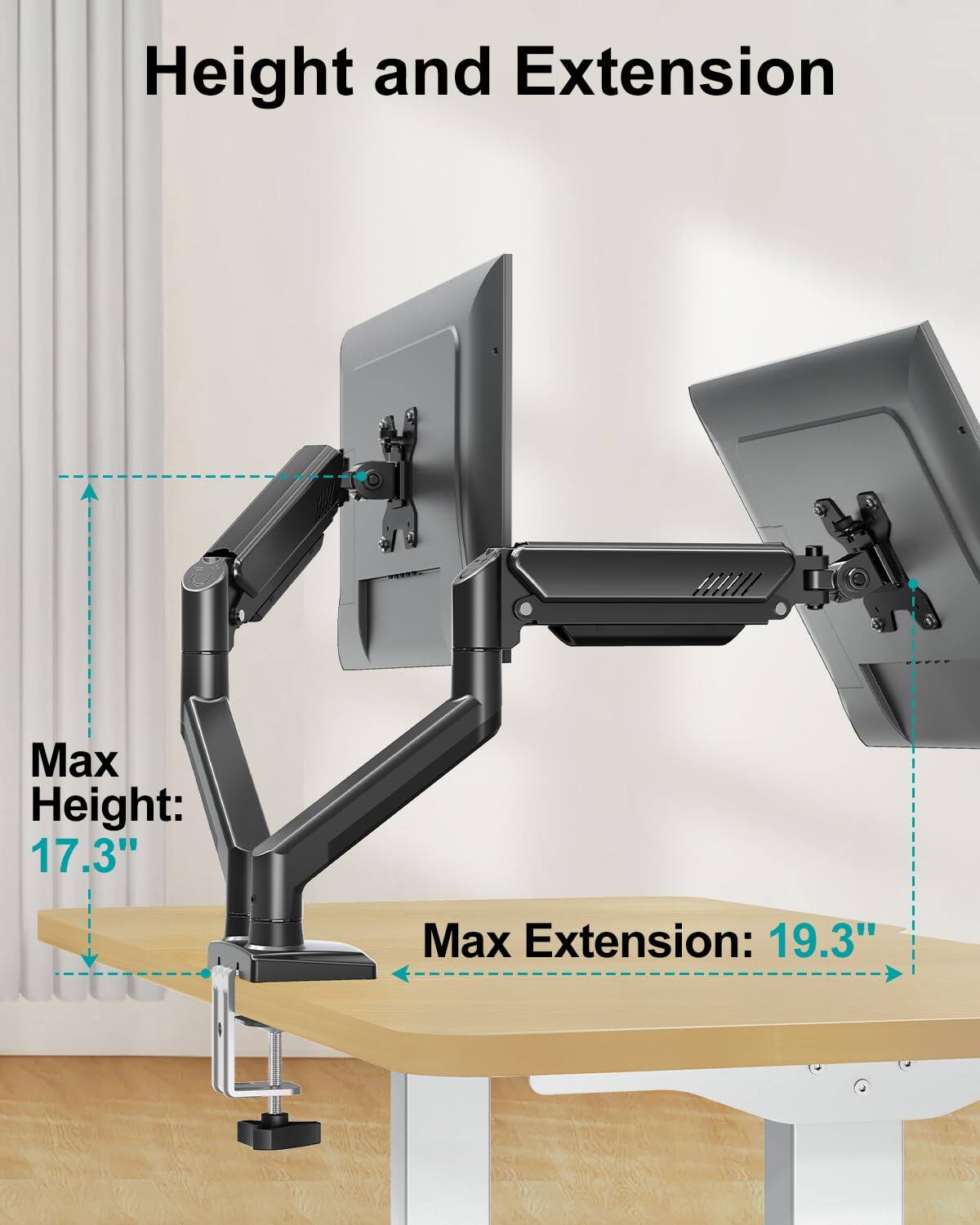 Height and Extension

Max Height: 17.3"

Max Extension: 19.3"