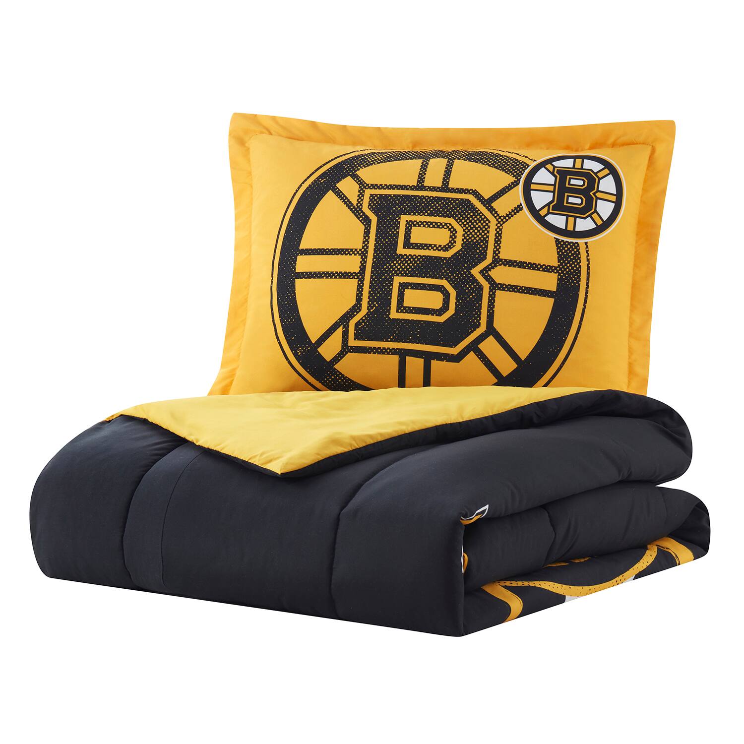 Angle. Sweet Home Collection - NHL Boston Bruins Comforter & Pillow Sham Set- Twin/Twin XL - Multicolored.