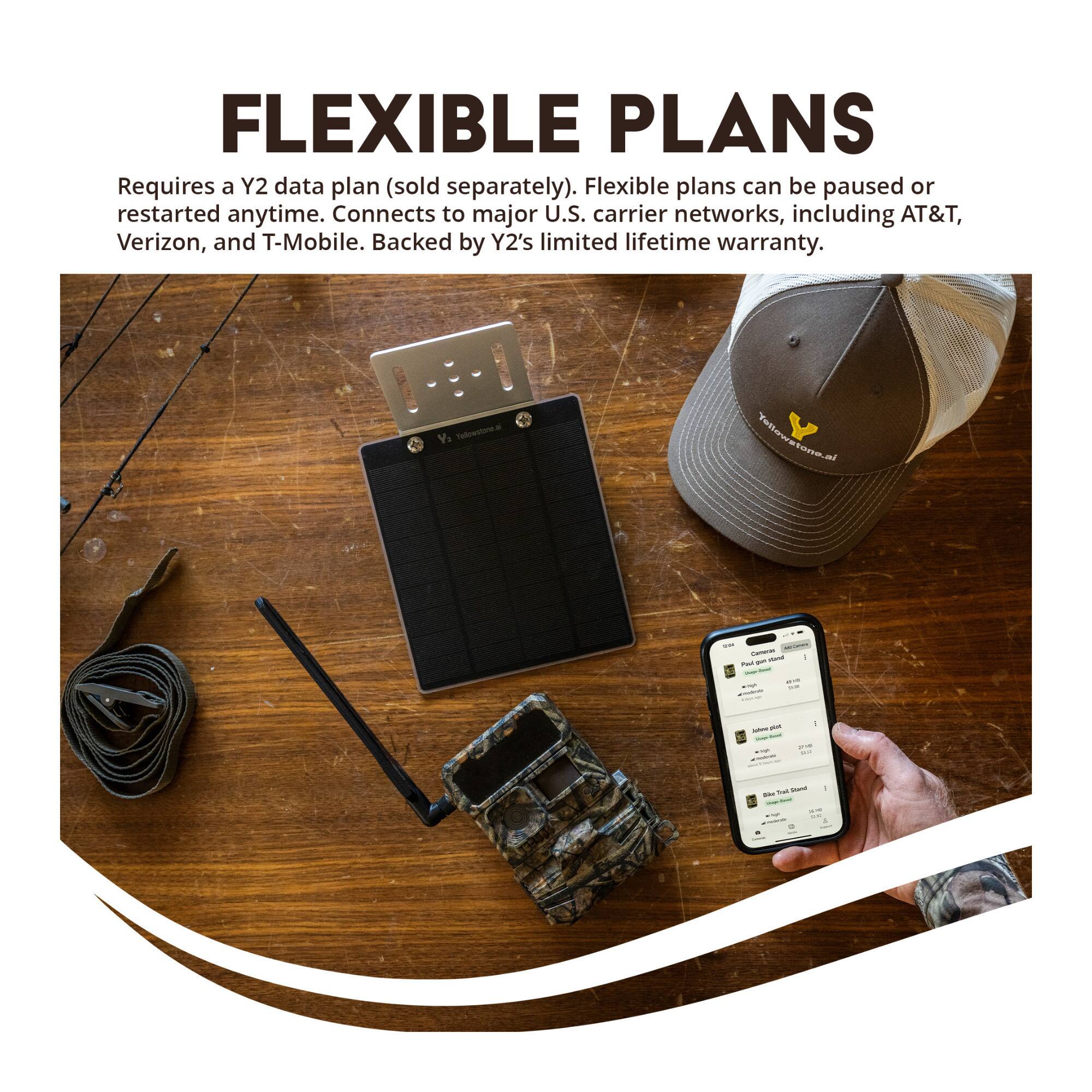 FLEXIBLE PLANS

Requires a Y2 data plan (sold separately). Flexible plans can be paused or restarted anytime. Connects to major U.S. carrier networks, including AT&T, Verizon, and T-Mobile. Backed by Y2's limited lifetime warranty.