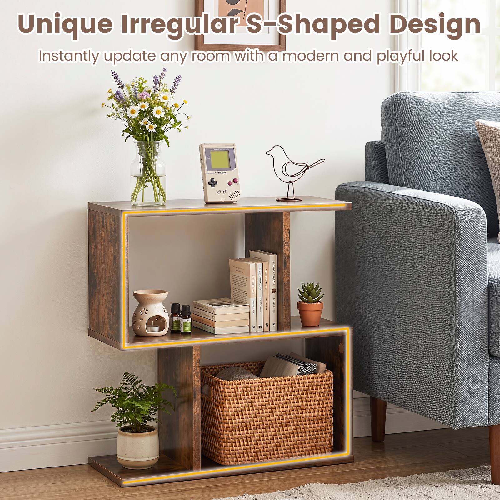 Unique Irregular S-Shaped Design  
Instantly update any room with a modern and playful look